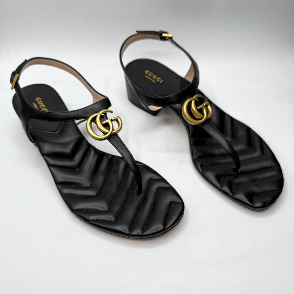 Gucci Double G Marmont Thong Sandals Nappa Charlotte Black Size EU 41/ US 10.5